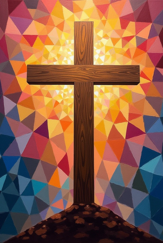 Make a painting, that symbolizes in Christianity on a cross, and that its background is decorated with geometric figures. It is easy to recreate in real life but VERY EASY.