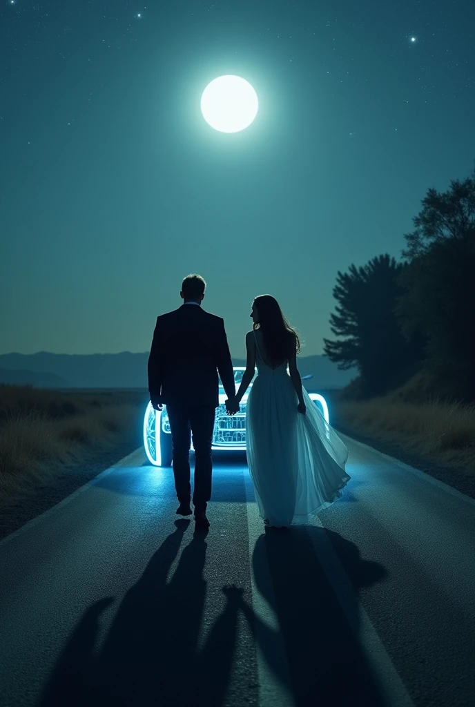 Walking in road alone with vehicle like ghost with sexy wife