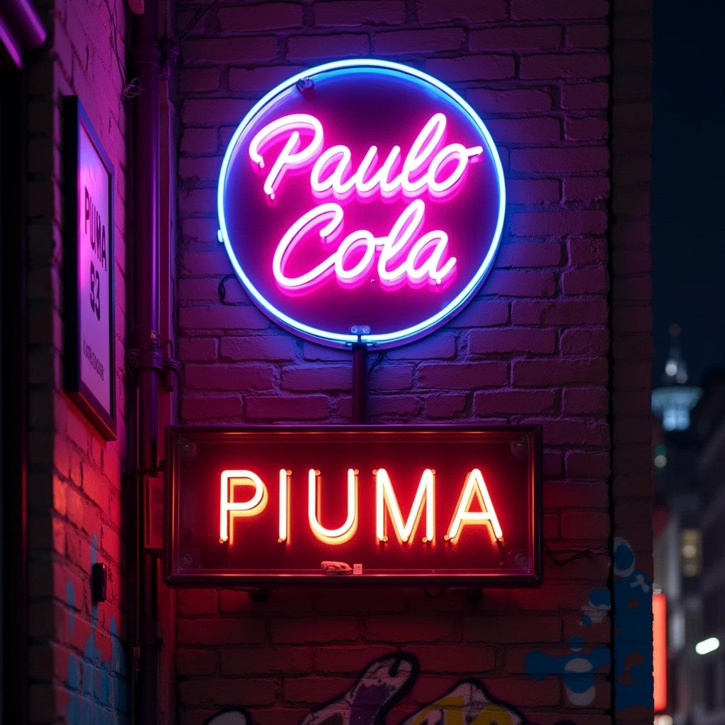 Please create an image with the name “Paulo Cola” AND the number “23", AND draw a sign with the name "PIUMA", use purple as the main color theme.