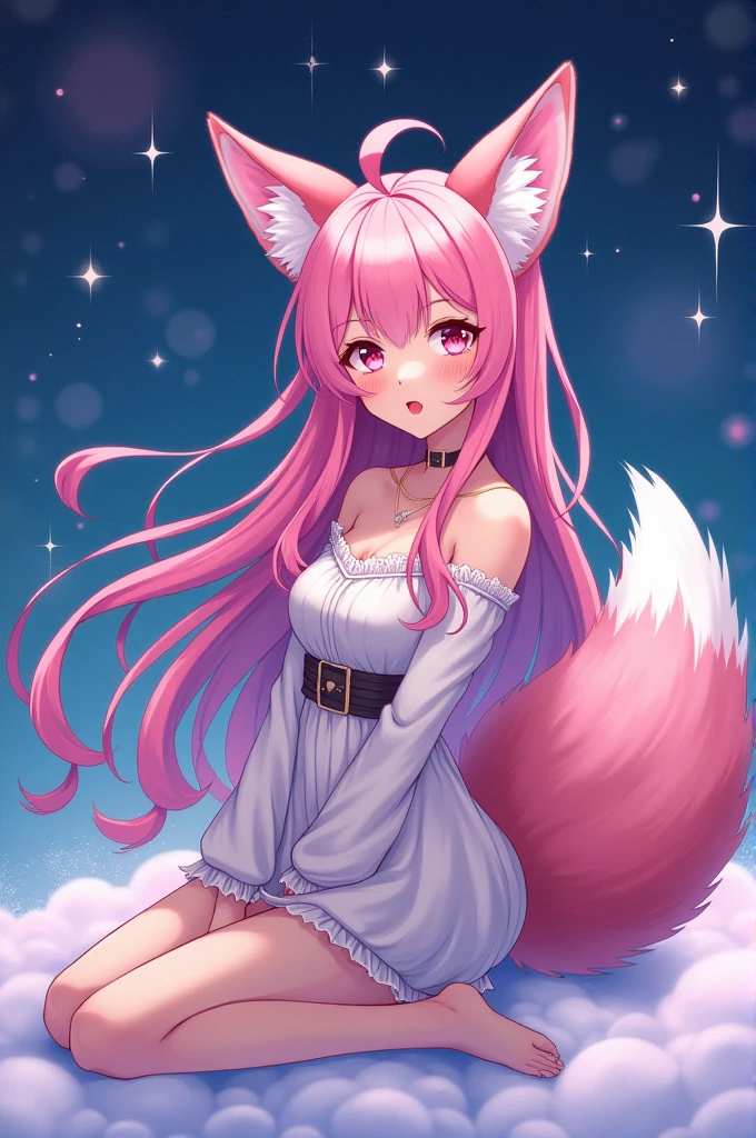 Draw Rose from Blackpink with fox ears and tail. Where you can see his tail