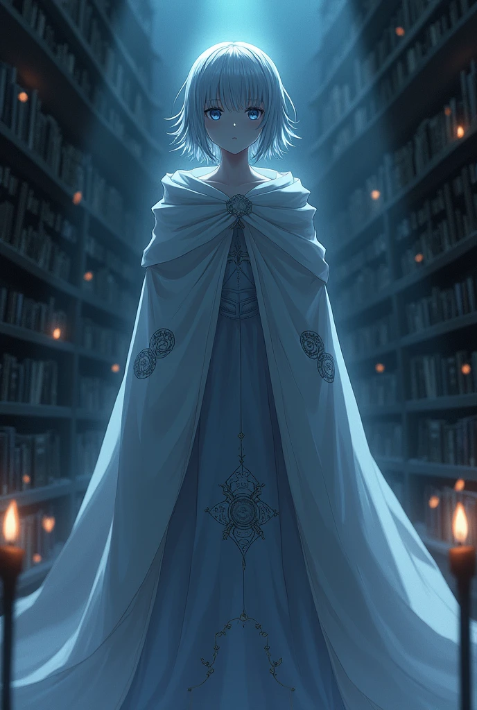 a genderless anime character that exudes an air of loneliness, knowledge, mystery, and cold indifference