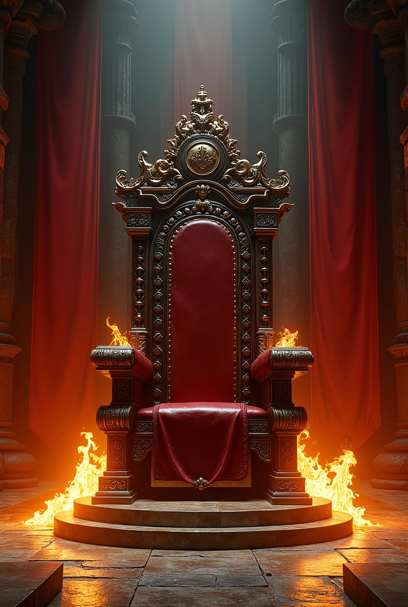 high quality, 8K Ultra HD, Throne with lots of fire