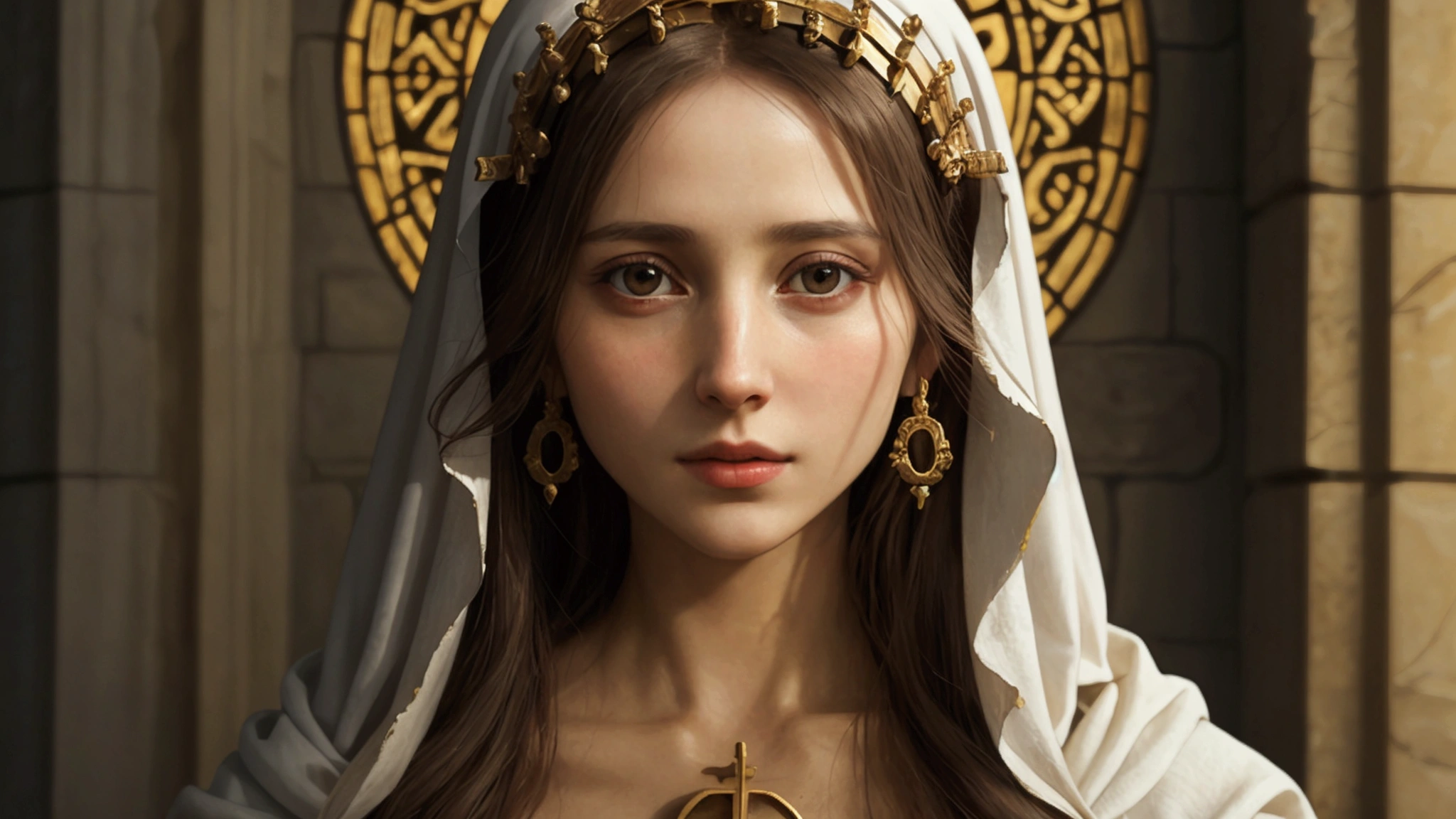 "Description: Highlight Mary Magdalene’s true role in the New Testament, emphasizing her importance as a witness to the resurrection and a key figure in early Christianity.
Details: Depict Mary Magdalene in a dignified and prominent role, standing at the empty tomb of Jesus or encountering the risen Christ. Include visual elements such as radiant light or angelic figures to emphasize the significance of her witness. Surround her with symbols of her true role, such as scrolls or early Christian symbols, and incorporate scenes of her interacting with other apostles or early followers. Use bright, uplifting colors and light to convey her important and respectful position in the Christian narrative, contrasting it with the darker, misleading portrayals from history"