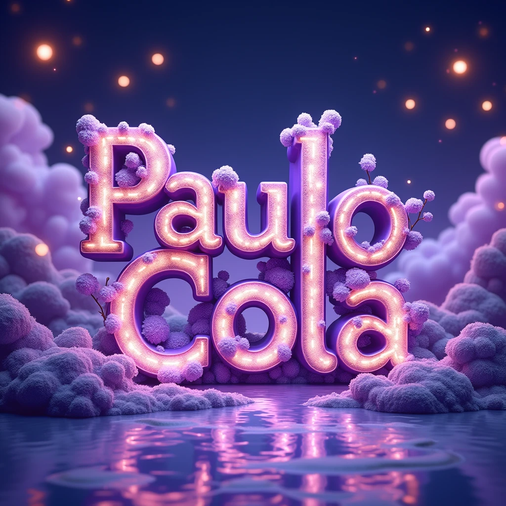 Please create an image with the name “Paulo Cola” AND the number “23", AND draw the name "PIUMA". Use purple as the main color theme.