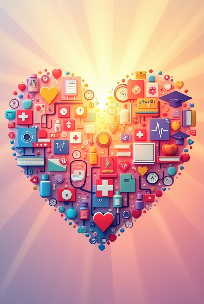 Create a heart with images related to health, education and support 
