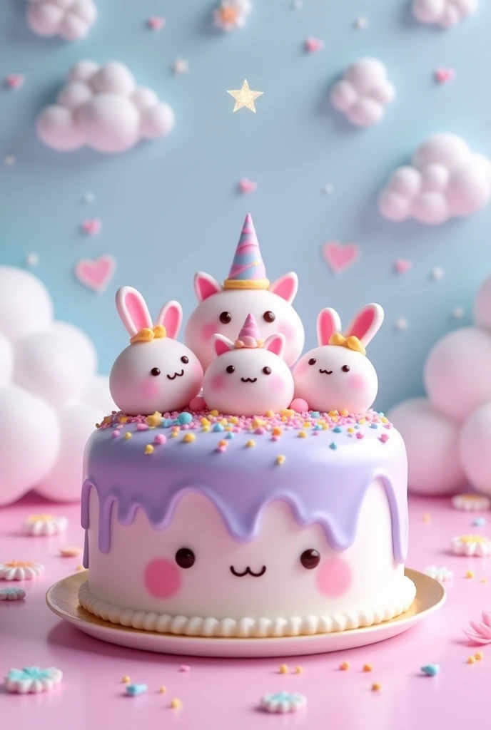 cute kawaii cake, front view