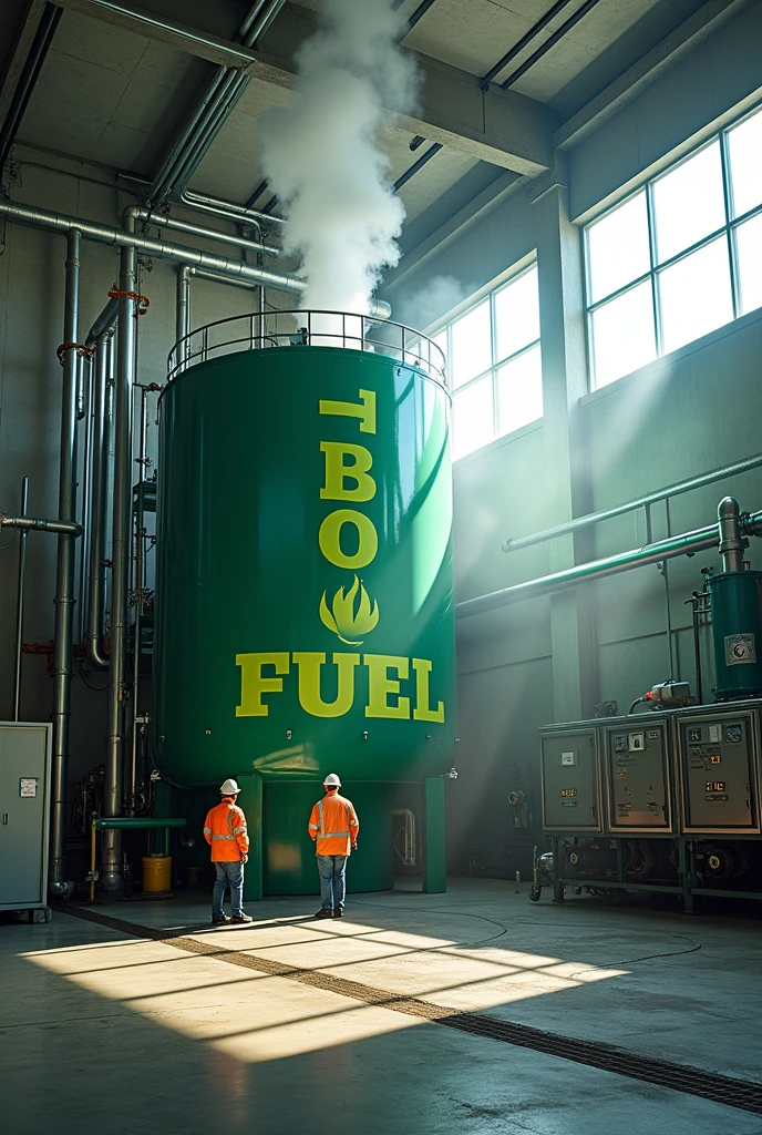 Give me a factory that is producing biofuels in one of its tanks that says biofuel