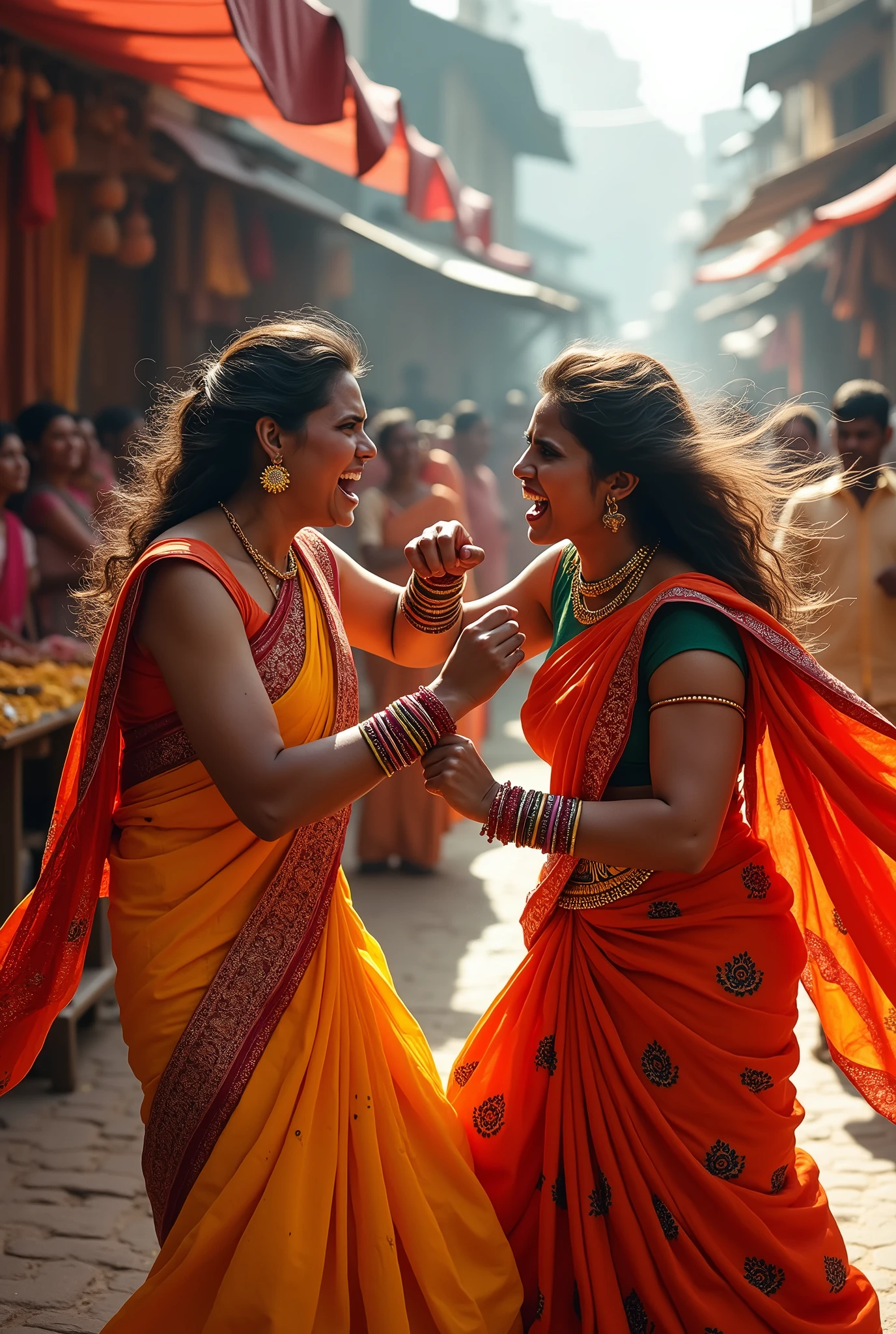 Two angry women saree catfight