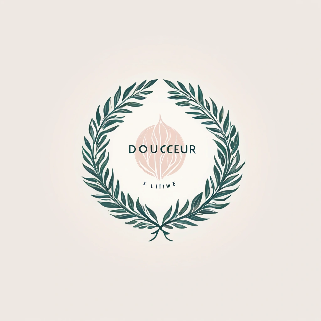 Create a clean and elegant logo for a range of feminine care products based on African plants called DOUCEUR INTIME. The design should incorporate natural elements such as leaves, roots, and symbols of well-being. Use natural, soothing colors to evoke purity, balance and serenity. The logo must reflect the effectiveness of the products in relieving intimate problems, providing natural lubrication, and improving general well-being."