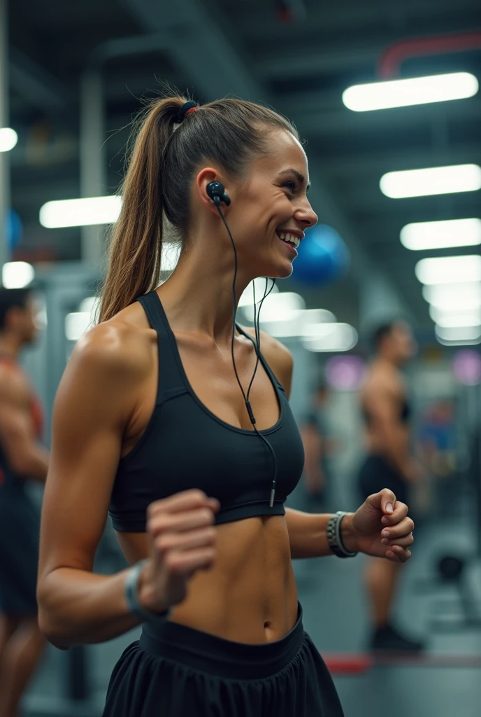 A fitness person listening to music