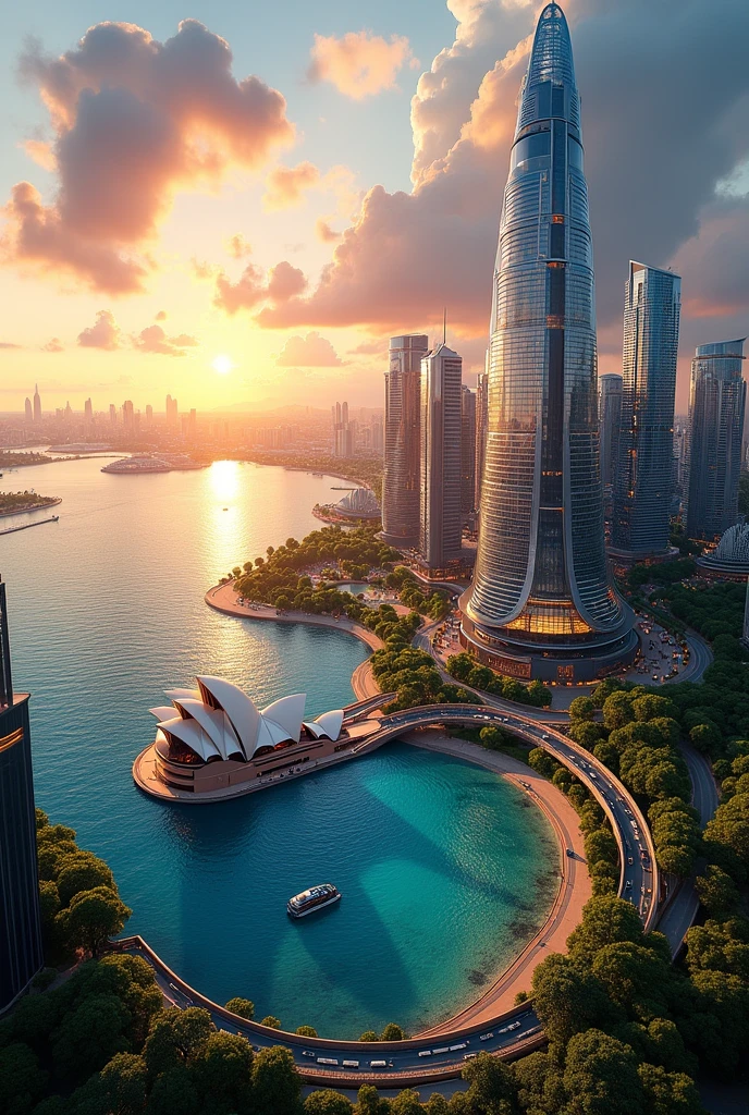 Design a futuristic city that is inspired by Sydney, Australia