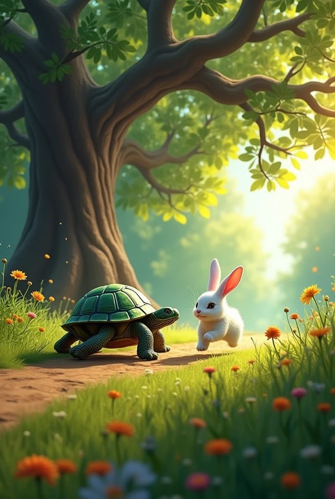 When the race started, turtle zoomed off, leaving Timmy far behind. Rabbit was so fast that he decided to take a nap under a tree, thinking he had plenty of time to win