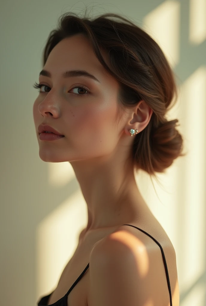Draw a slim woman with an arched nose and a mole in the middle