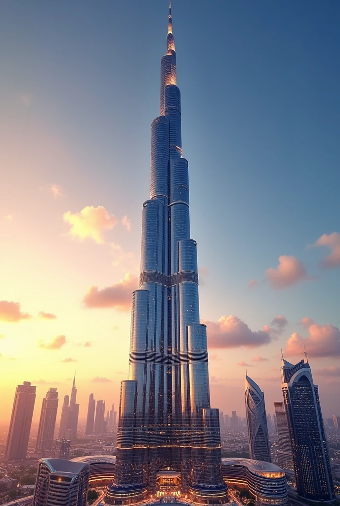 Create an image of the Burj Khalifa but make it a simple but detailed drawing, Now much closer to the building