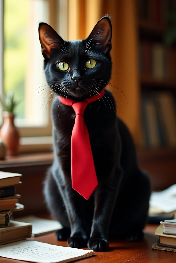 cat black, black term with red tie