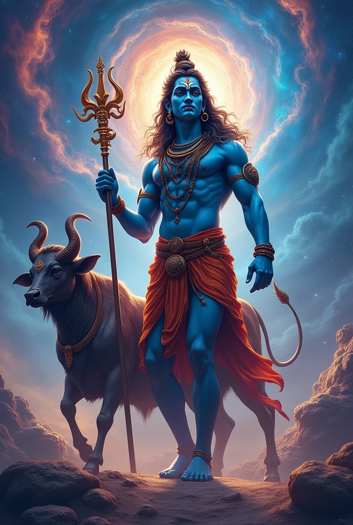 Shiv shankar name'lord danger photo ,planet,near stand trident,air stand ,with nandi