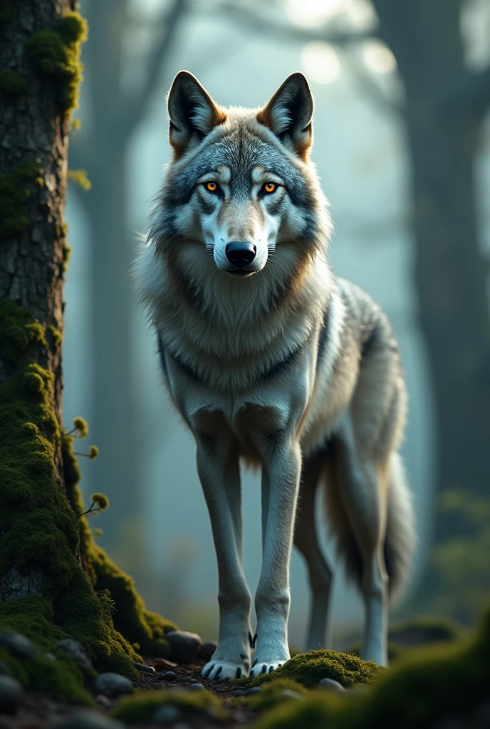 Wolf with human features, sensuous, seducing