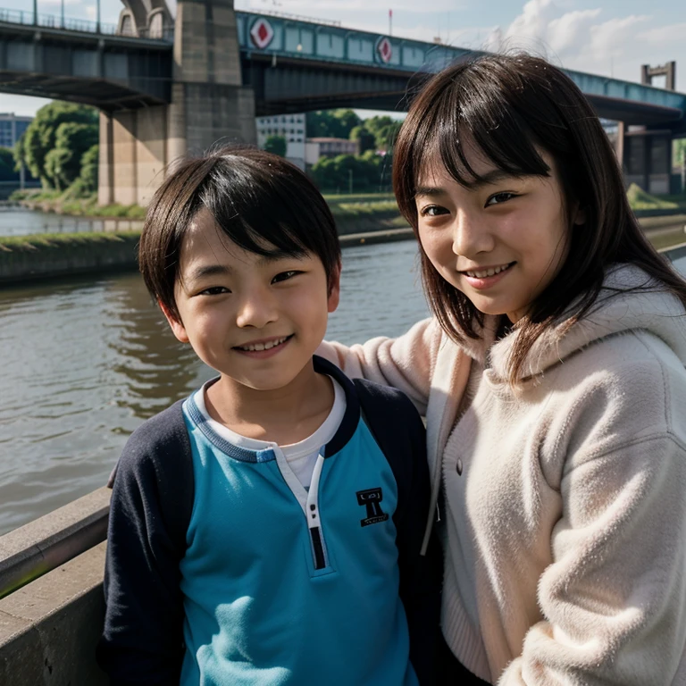 7--old anese boy and 10-yearld nese l in Germany Magdeburg on the Elbe smile 