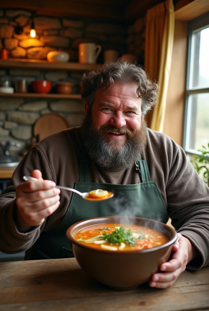 A man sitting with huge bowl