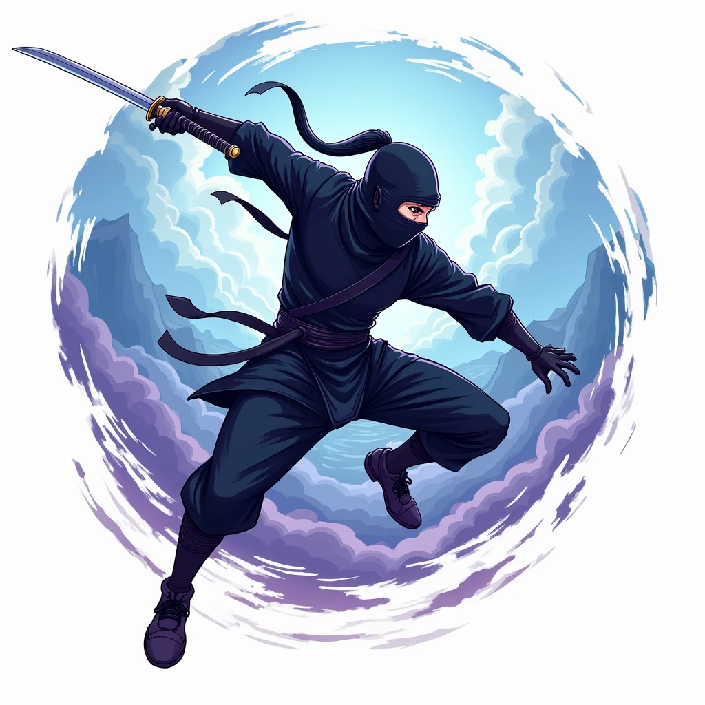 Sticker, "I'll never give up! This is my Ninja Way!" - Depicting a ninja warrior character mid-action against a stylized landscape, on a white background.