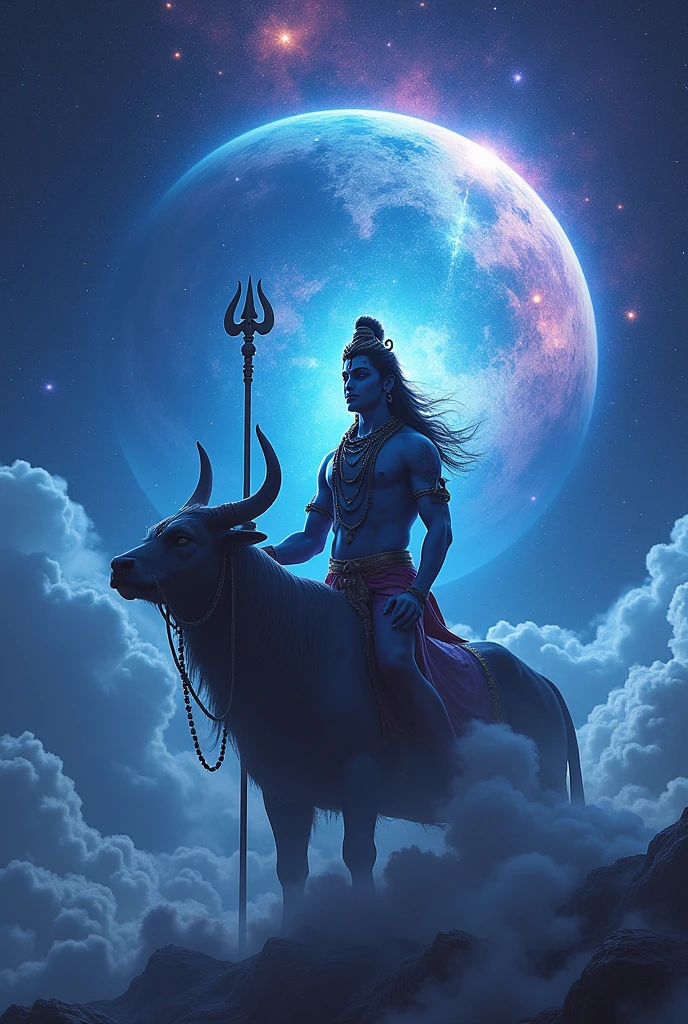 Shiv shankar name'lord danger photo ,planet,near stand trident,air stand ,with nandi