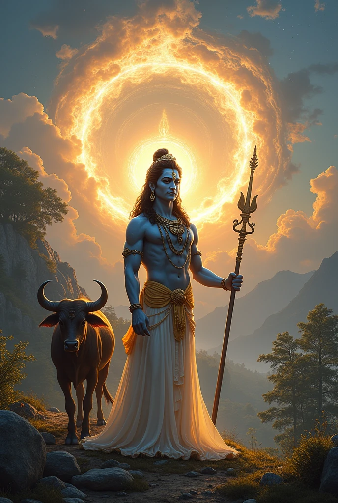 Shiv shankar nam'lord , background om
, near stand trident , with nandi walk