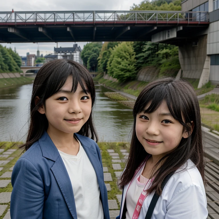 7-year-old Japanese boy and 10-year-old Japanese girl in Germany Magdeburg on the Elbe smile