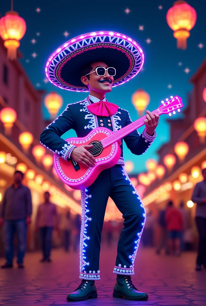 Image of a neon mariachi drawing 