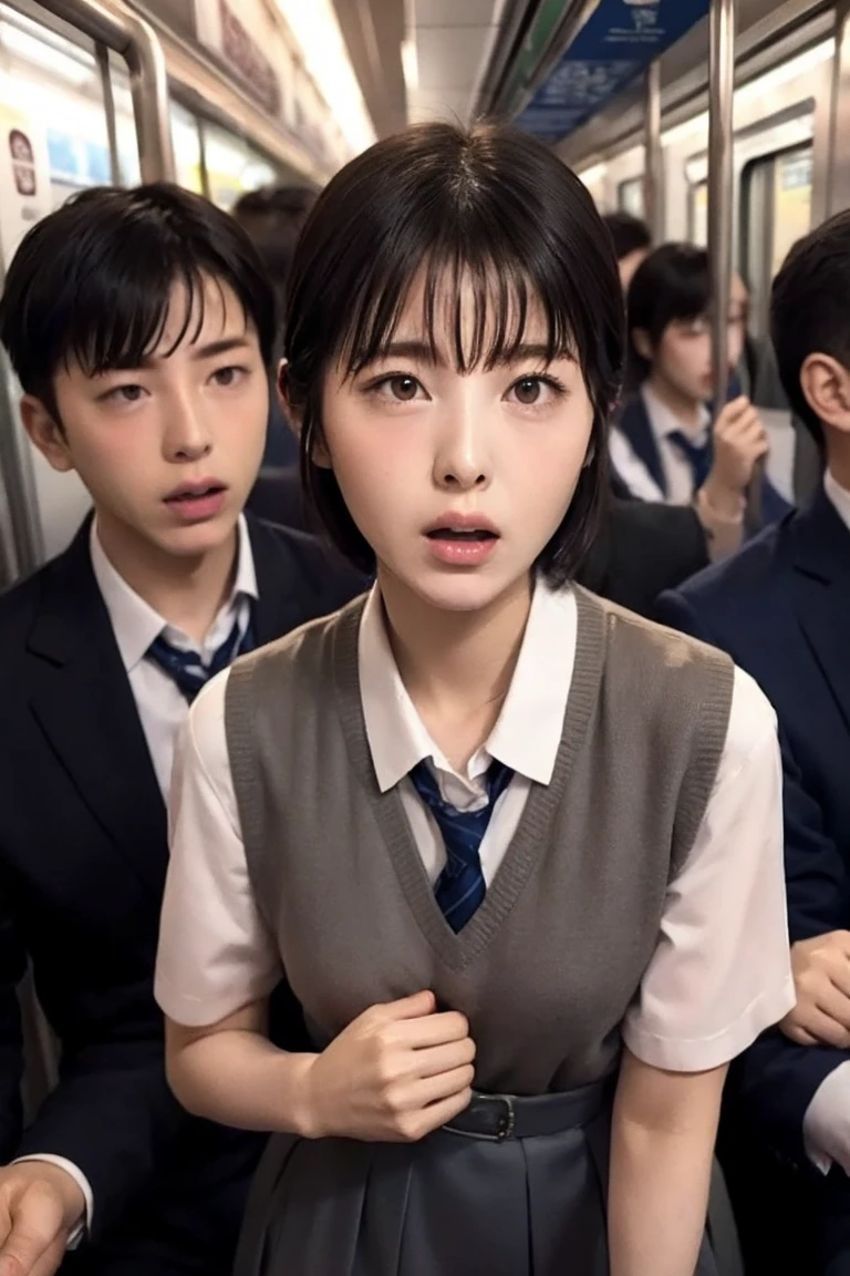 , Crowded train, school uniform, Embarrassing, Being molested, Browsing Caution,
