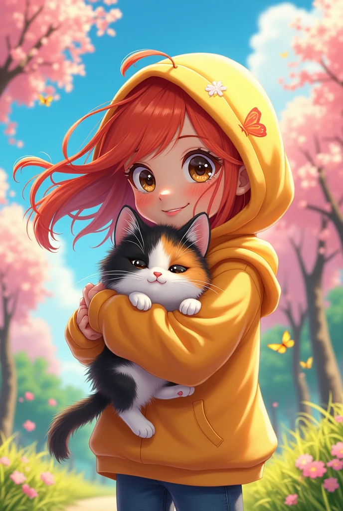 rev animated girl with a cat and a hodie