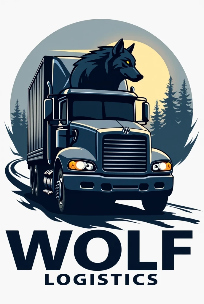 Transport company logo with the word wolf logostics and an image of a truck