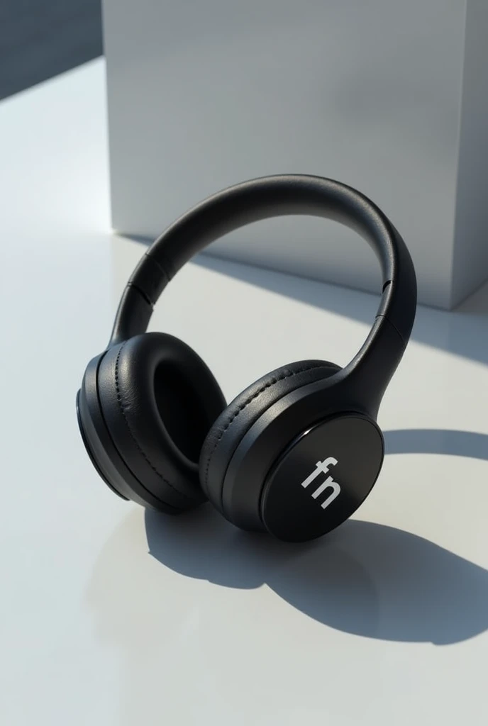 A black bluetooth headset, with the letters (fn) printed in black and white