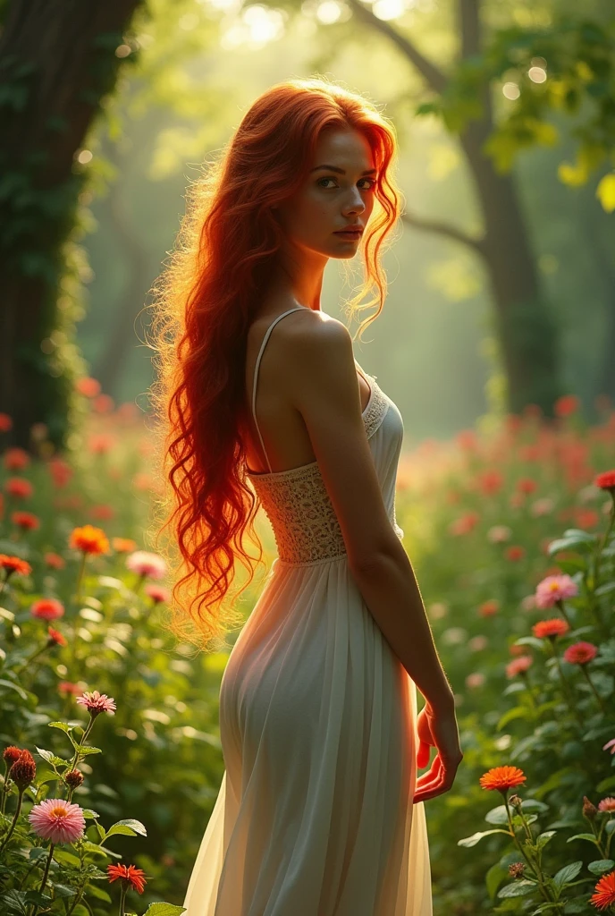 draw a beautiful kodel woman with red hair and thin waist