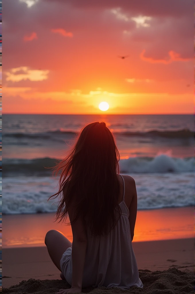 She was sitting on the sand, watching the sea and the sunset. She felt confused about everything in her life, but the certainty that there would always be a wave in the sea reassured her.