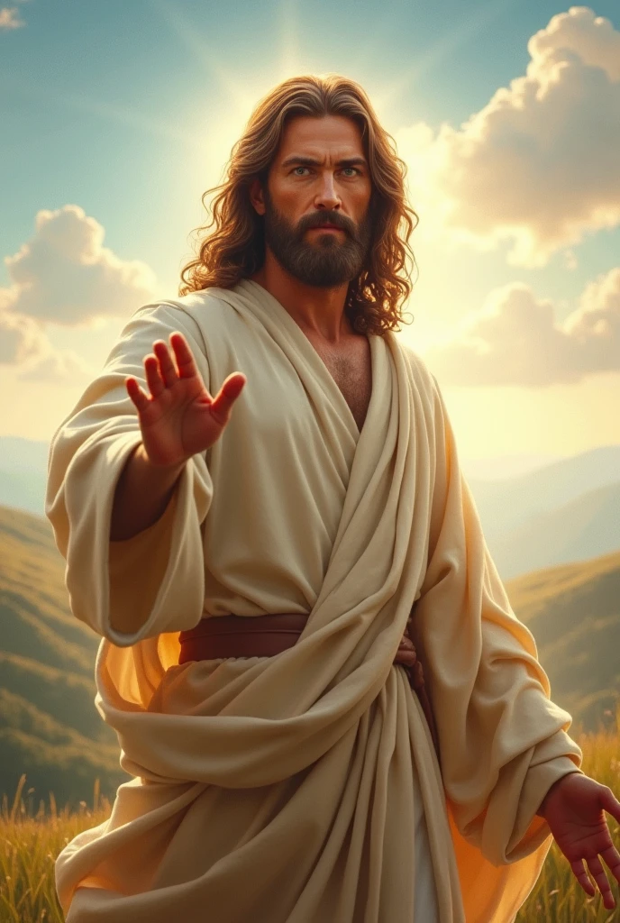 Jesus looking forward and pointing at me