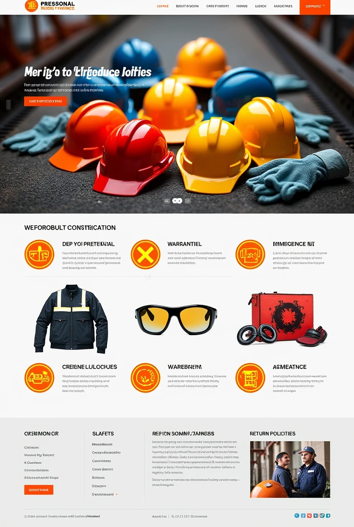 the cover of a website that has all this - Personal protective equipment (epp)
- Safety signs - Emergency equipment - Work clothes - Safety tools In addition, could include relevant information such as:
- Certifications and safety standards - Warranties and return policies - Contact information and support