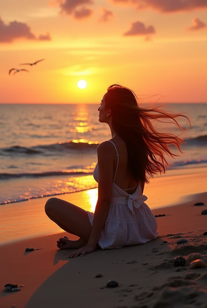 She was sitting on the sand, watching the sea and the sunset. She felt confused about everything in her life, but the certainty that there would always be a wave in the sea reassured her.