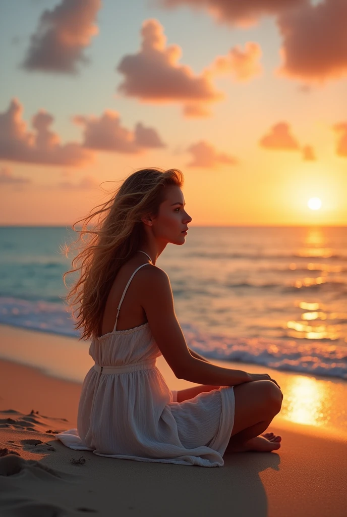 She was sitting on the sand, watching the sea and the sunset. She felt confused about everything in her life, but the certainty that there would always be a wave in the sea reassured her.