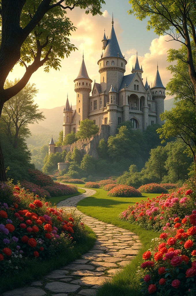 A crustal castle with a beautiful garden 