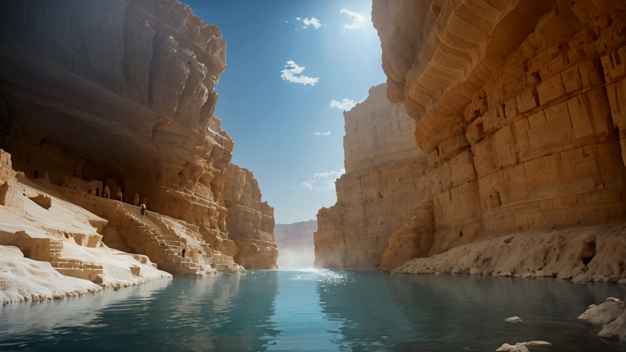 "Description: Illustrate the dramatic discovery of the Dead Sea Scrolls and their historical significance.
Details: Create a visual of the initial discovery of the Dead Sea Scrolls, featuring archaeologists or Bedouin shepherds uncovering the ancient jars in a cave near the Dead Sea. Include elements such as the rugged desert landscape, cave interiors, and the partially visible scrolls emerging from the jars. Use warm, earthy tones and dramatic lighting to convey the sense of historic significance and excitement. The scene should emphasize the ancient and fragile nature of the scrolls, highlighting their potential impact on biblical scholarship."