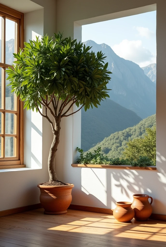 Coffee tree, mountains, natural, syncretism, culture, roots, fresco, minimalist, cafe, simple
