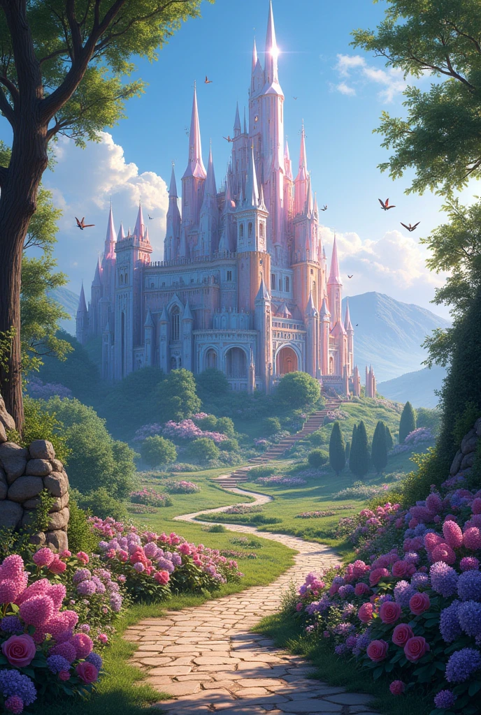 A crustal castle with a beautiful garden 