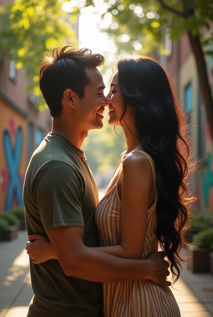 Christian Yu hugging black haired woman