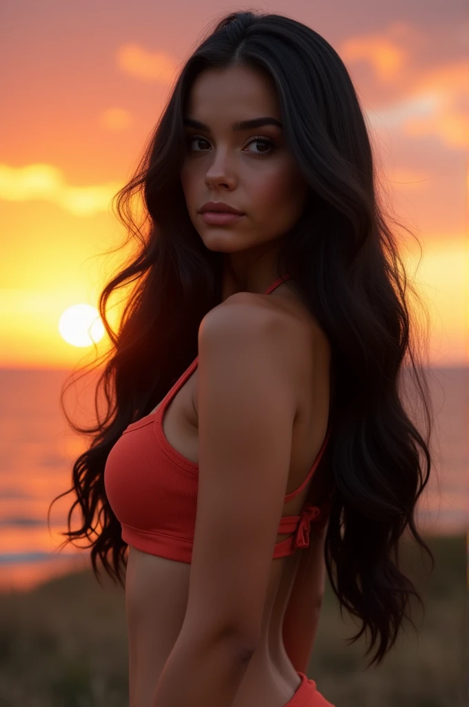 Girl, face oblong, height 180, weight 60, black hair, big neck, big butt, big tits, long hair, black hair color