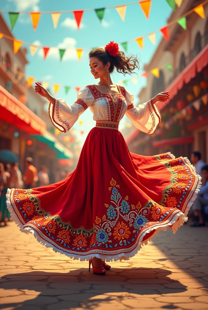 a folkloric dancer making a heart for a logo