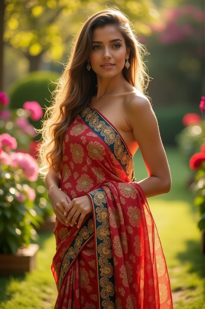 Girl in braless saree