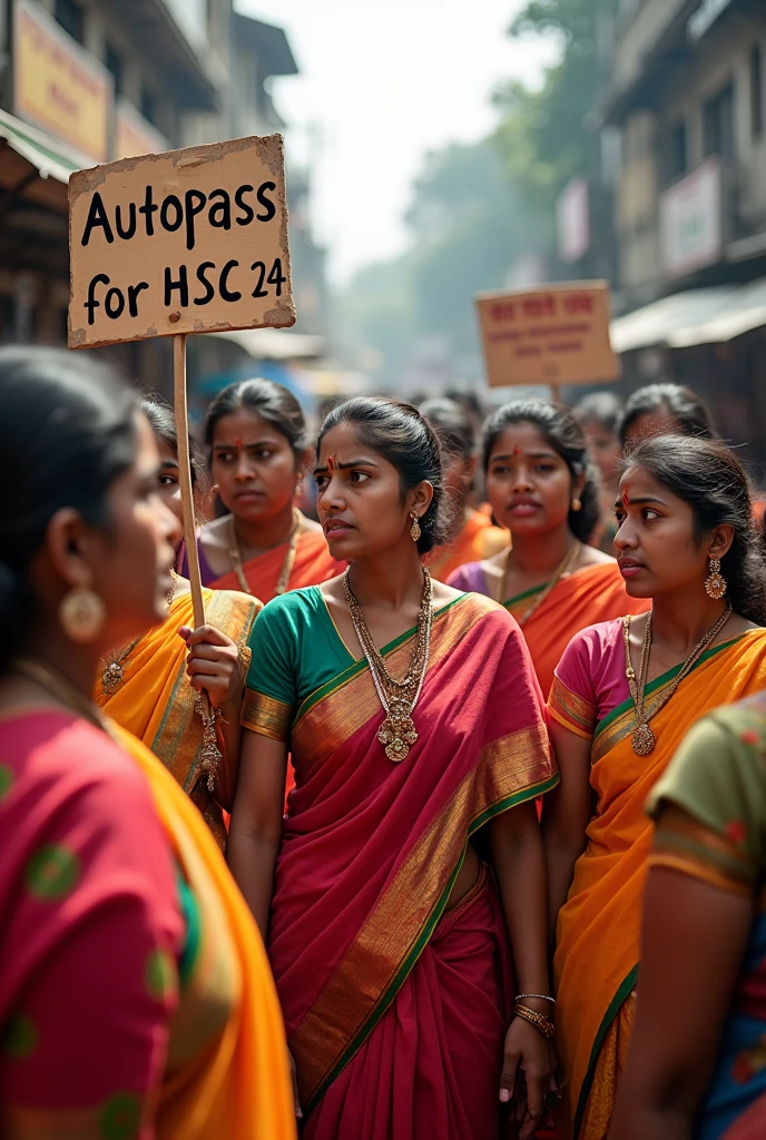 Bangladeshi girls in saree beating dr. Yunus for their demand of " Autopass for HSC 24" in banners