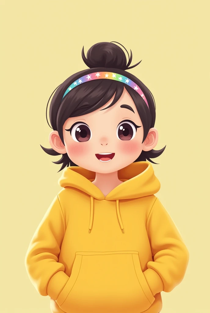 Cartoon minimalistic character. Girl with a headband. In a yellow hoodie