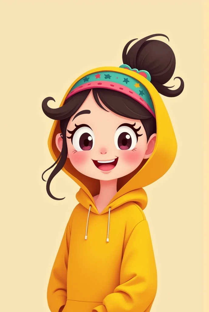 Cartoon minimalistic character. Girl with a headband. In a yellow hoodie