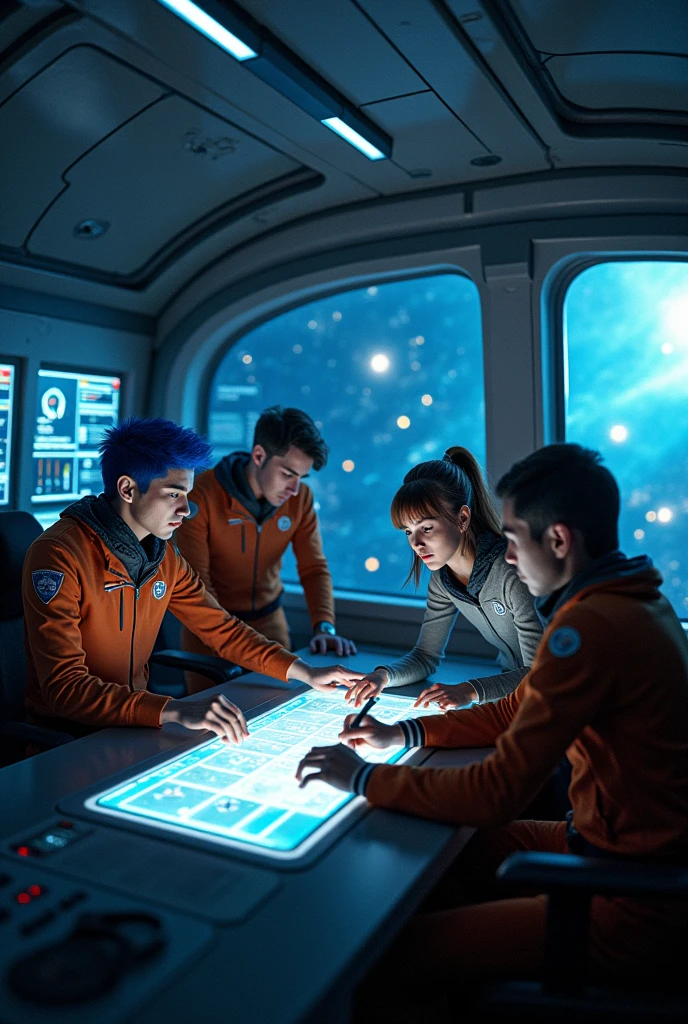 Doubtful people inside a spaceship